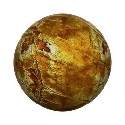 High-quality seamless PBR gold ore texture for Blender, realistic metallic finish, customizable in Cycles with HSV adjustment, 2K resolution.