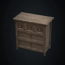 Detailed 3D model of a vintage wood cabinet with drawers, optimized for Blender artists.