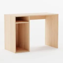 Simple wooden desk 3D model with open shelf, optimized for Blender rendering and animation.