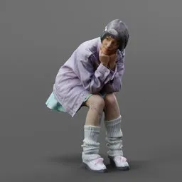 Sitting Cute Kawaii Girl Colorful