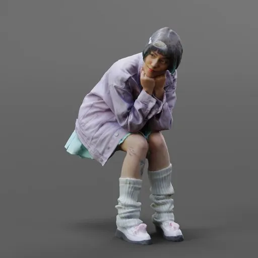 Sitting Cute Kawaii Girl Colorful
