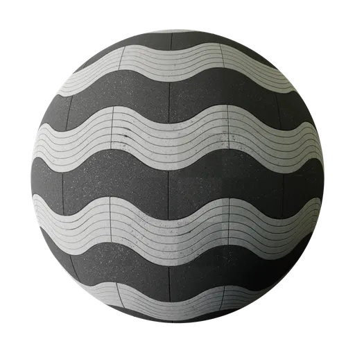 Textured wave paving PBR material for 3D modeling in Blender, simulating rough rock-like surfaces.