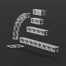 "Box Truss Grid: A high-quality 3D model for Blender 3D featuring a metal structure with a phone, 3D logo, and truss building. Perfect for creating precise and futuristic designs, this monochrome model offers floating pieces and robotic extended arms. Enhance your projects with this cost-effective and versatile asset for web 3.0 and trading depots."