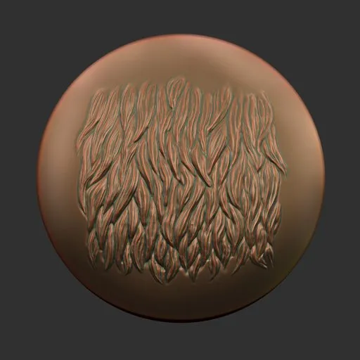 3D sculpting brush creating detailed fur texture for character hair, animal pelts, and clothing in Blender.