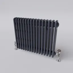 "High poly 3D model of a household radiator in Blender 3D, composed of 6 objects parented to an empty. Non-applied SubD and array modifiers. UV-unwrapped with basic procedural shaders for easy customization."