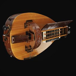 3D Blender model of a detailed hurdy-gurdy with high-resolution textures, suitable for historical scene rendering.