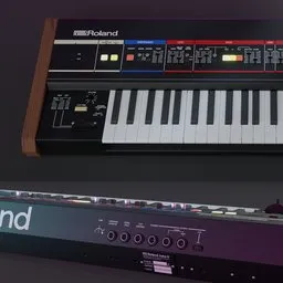 Highly detailed Blender 3D model of Roland Juno synthesizer with realistic textures and controls for music-related rendering and animation.