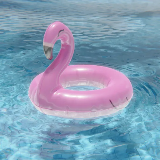Pink flamingo swim ring 3D model with realistic textures floating on water, optimized for Blender.