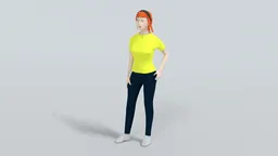 3D digital render of casual female figure, ideal for Blender visualization and CG graphics, low-poly style with vivid colors.