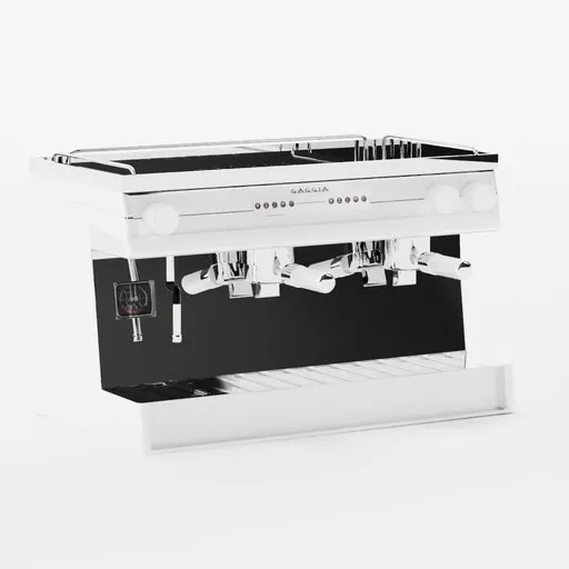 Detailed 3D rendering of a sleek, professional espresso machine for Blender 3D users, showcasing elegance suitable for hospitality venues.