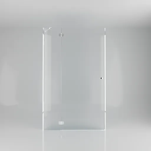 3D model of minimalist glass shower door, designed for modern bathroom interiors with a focus on spaciousness and elegant simplicity.