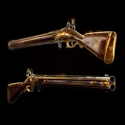 Detailed 3D model of a wooden musket with intricate metalwork, available in high-resolution for Blender rendering.