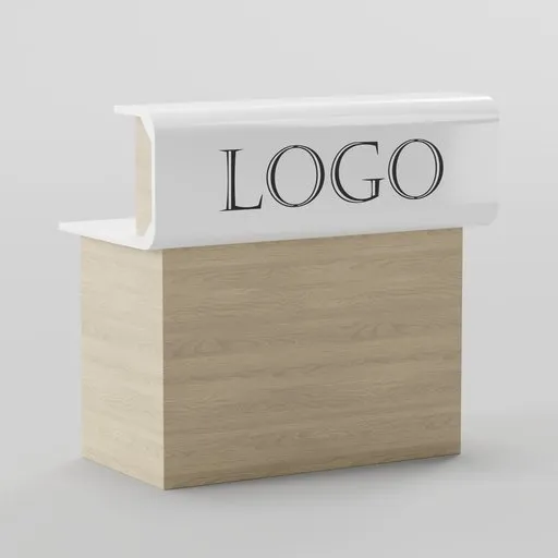3D model of a modern Mebway reception counter with customizable logo perfect for Blender rendering and various environments.