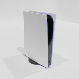 Highly detailed Blender 3D model showcasing PS5 Digital Edition with visible ports, standing upright on white surface.