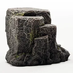 Detailed 3D cliff rock model with moss texture for Blender, optimized for low-poly environments and PBR ready.