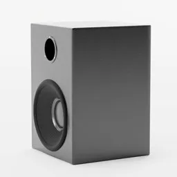 "Photorealistic Blender 3D model of a professional Speaker on a white surface. Black border: 0.75, slate textured, quarter view, with studio quality lighting. Inspired by Edward Arthur Walton and featuring tall thin build, refined features, square face, and chiral lighting."