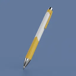 High-quality Blender 3D model of a yellow and white rollerball pen with a realistic metal tip and clip.