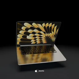 Highly detailed 3D model of Apple MacBook Air 15" in Starlight color with open screen, ideal for Blender rendering.