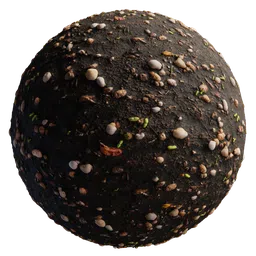 High-quality PBR ground material with realistic dirt texture, pebbles, and organic debris for 3D modeling in Blender.