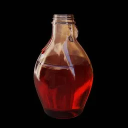 "Customizable midpoly jug filled with maple syrup or honey 3D model, made in Blender. Perfectly suited for Sweets/Dessert category. High quality photorealistic red background rendering by Rezső Bálint."