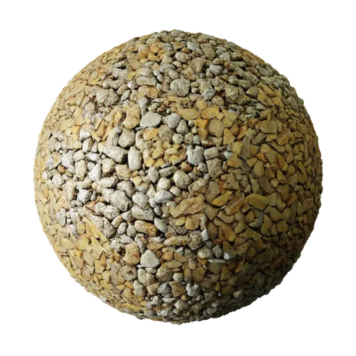 High-resolution gravel PBR texture for 3D modeling, featuring realistic pebbles suitable for Blender and other 3D applications.