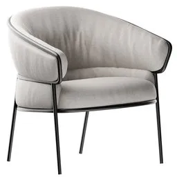 Sophisticated 3D armchair render for Blender, elegant curved design with metal frame.