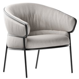 "SHU-YING Armchair, designed by SP01, featuring a sleek round shape and elongated arms, with a black frame and light gray upholstery. Rendered with elegance and style in Blender 3D, perfect for furniture enthusiasts and designers."