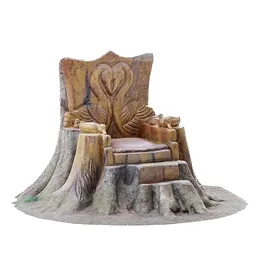 Detailed 3D model of a carved wooden stump seat with swan design for Blender rendering.
