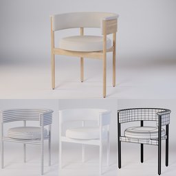"Scandinavian style Minatomirai cafe chair, 56x53x67 dimensions, available in black and white. V-ray collection with round doors and rounded corners, featuring surface hives and detailed bump mapping. Ideal 3D model for furniture design in Blender 3D."