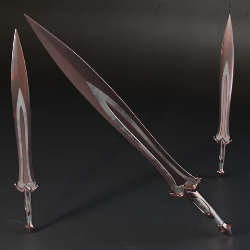High-quality 3D model of a low poly, ready-to-play historic sword with high-quality metal materials, ideal for Blender projects.