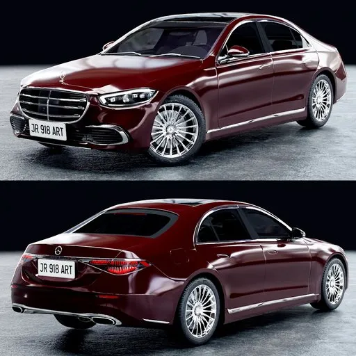 Detailed 3D model of a 2021 Mercedes-Benz S-Class with interior, ready for Blender Cycles rendering.
