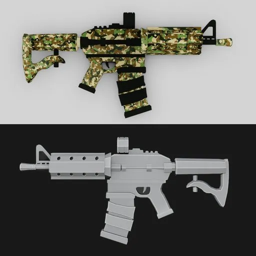 Optimized low poly 3D model of an M416 rifle, textured and render-ready for Blender 3D projects.