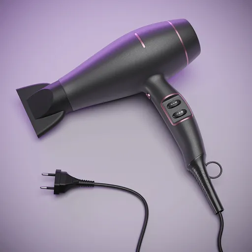 High-detail hairdryer 3D model with procedural textures, ideal for Blender rendering and industrial design visualization.