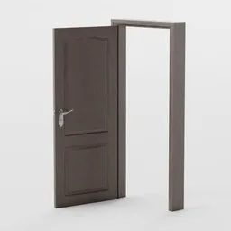 Detailed 3D wooden door model with silver handle rendered in Blender, suitable for interior visualization.