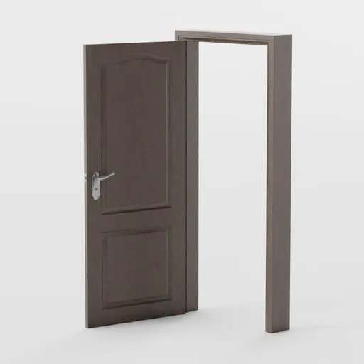 Detailed 3D wooden door model with silver handle rendered in Blender, suitable for interior visualization.