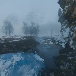 Foggy Frozen River Canyon Scene