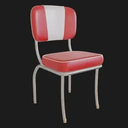 "Get the perfect 3D model for your bar scenes with the Retro Diner Chair A in Blender 3D. This American style chair features a red and white design, streamlines moderne pattern, and metal surfaces, adding nostalgy to your renderings."