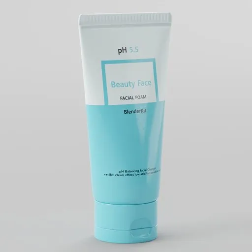 Detailed 3D render of a cosmetic facial foam tube, ideal for Blender 3D product mockups and presentations.