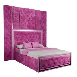 Detailed 3D model of a luxurious dark pink capitone bed with realistic upholstery texture, ideal for interior renderings.