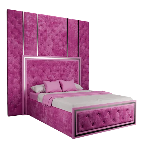 Detailed 3D model of a luxurious dark pink capitone bed with realistic upholstery texture, ideal for interior renderings.