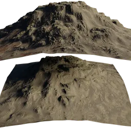 Highly detailed 3D volcanic terrain model with realistic textures suitable for Blender animation projects.