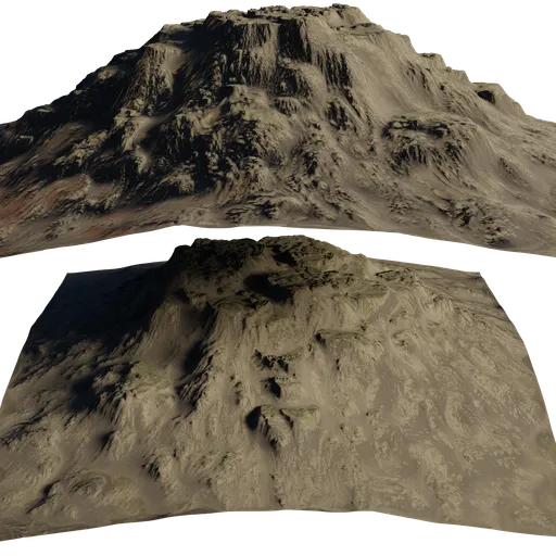 Highly detailed 3D volcanic terrain model with realistic textures suitable for Blender animation projects.