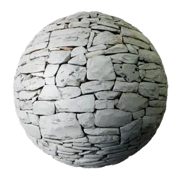 High-resolution dry stone wall PBR texture for 3D materials, with realistic tiling and displacement.