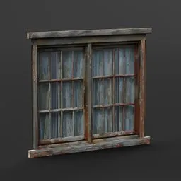 Realistic vintage wooden window 3D model with textured surfaces and aged finish, ideal for Blender rendering projects.