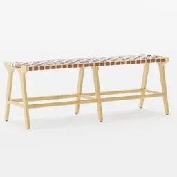 Detailed 3D rendering of a modern leather strapped wooden bench, suitable for game assets and architectural visualizations.