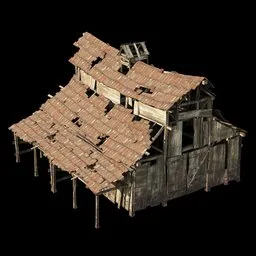 Detailed 3D wooden roof model with high-resolution textures, perfect for architectural visualizations in Blender.