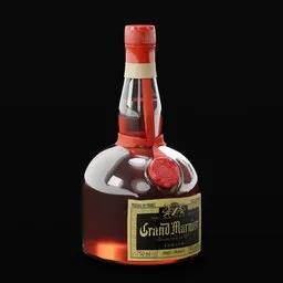 Realistic Grand Marnier liquor bottle 3D model with detailed label and cap, perfect for Blender rendering.