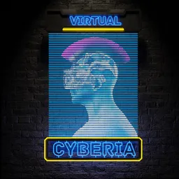 Cyberia futuristic neon sign