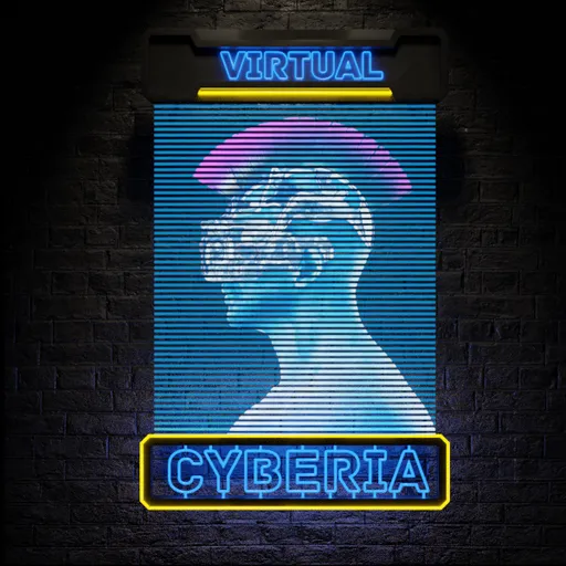 Cyberia futuristic neon sign