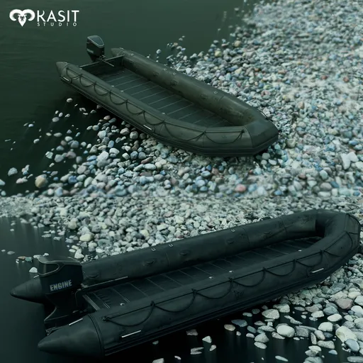 High-quality PBR textured inflatable boat 3D model, detailed design, perfect for Blender 3D projects.